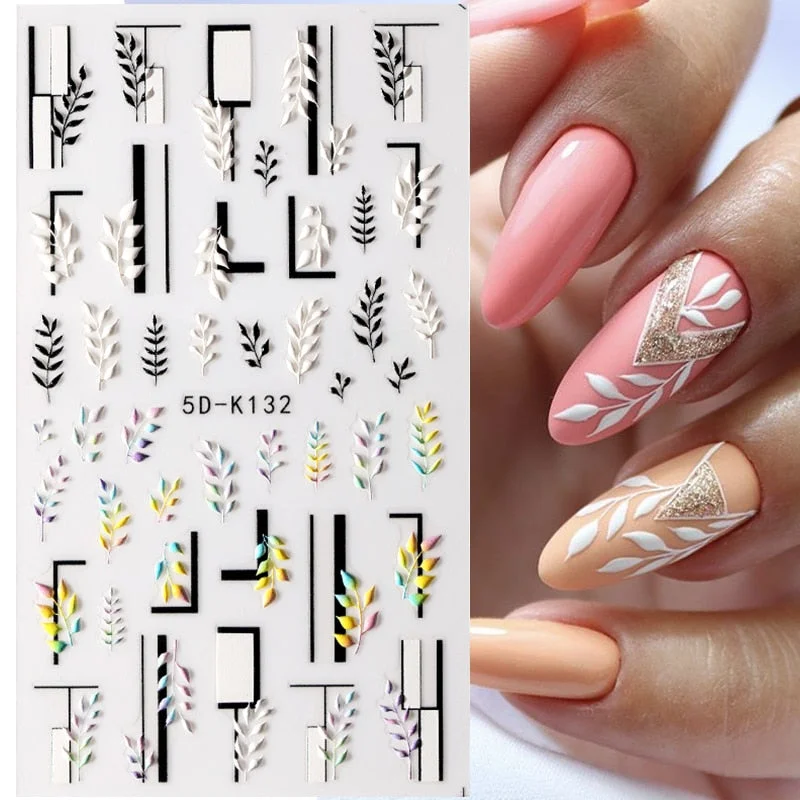 1PC French 5D Nail Sticker Embossed Flower Bubble Pattern Self-Adhesive Slider Wedding Design Nails Decals Nail Art Decoration-Nail Inspo