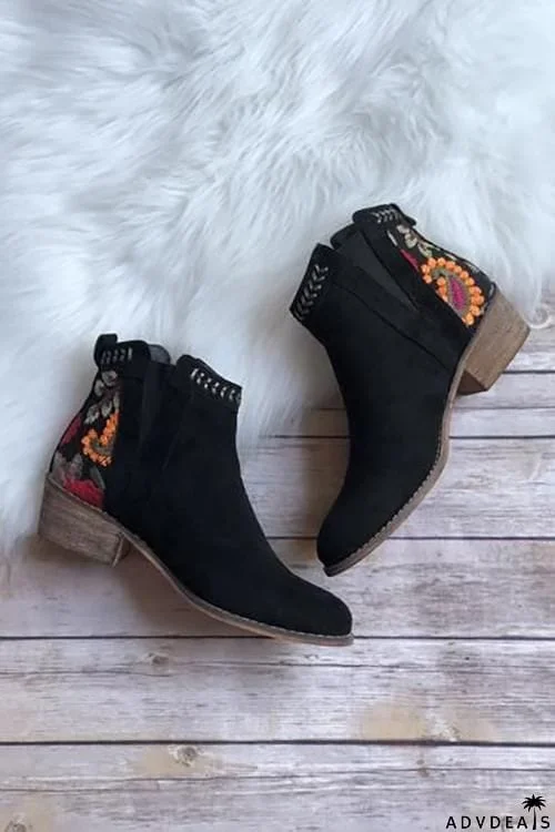 Floral Embroidered Ankle Booties