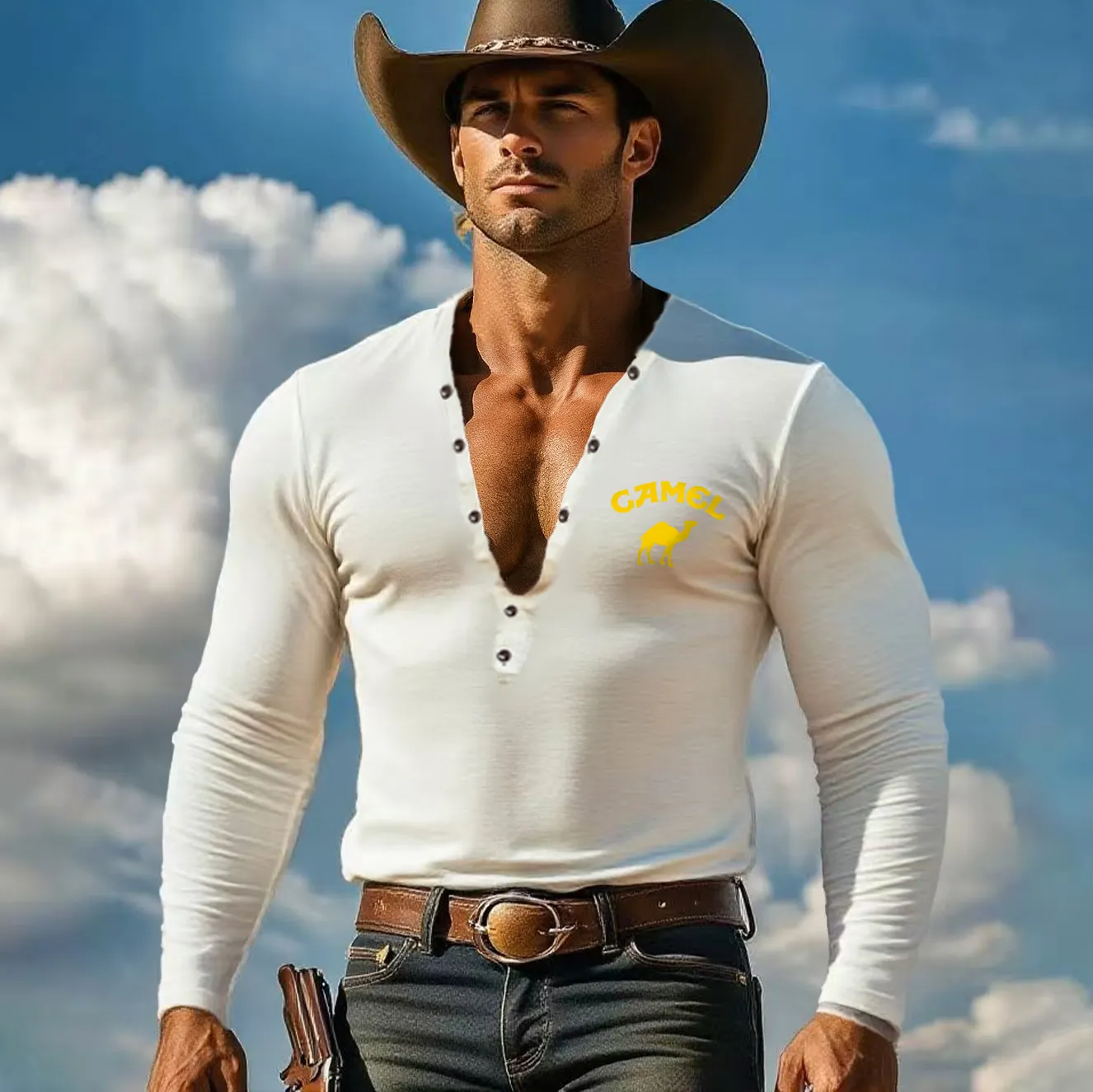 Stylish Logo Long Sleeve Henley Shirt