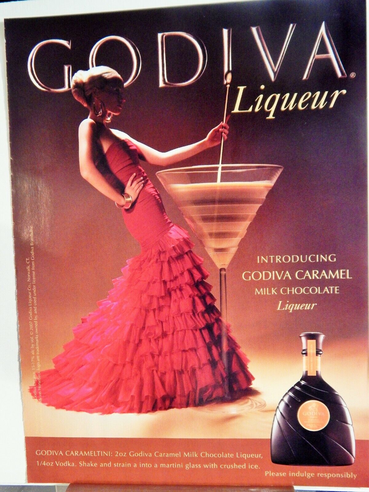 GODIVA CARAMEL MILK CHOCOLATE LIQUEUR 2007 VTG Photo Poster painting AD, RARE EPHEMERA