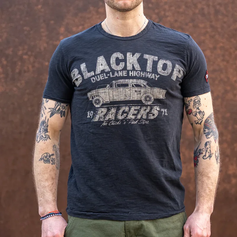 Johnson Motors Blacktop Racers Oiled Black T-Shirt