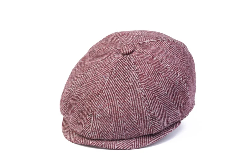 Herringbone Wool 8 Panels Newsboy Cap, PEAKED  Hat