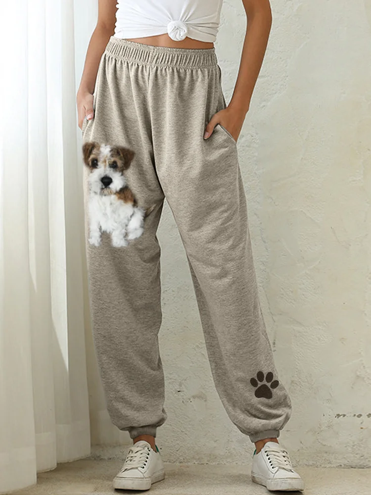 Fuzzy Dog Plush Paw Print Cozy Sweatpants