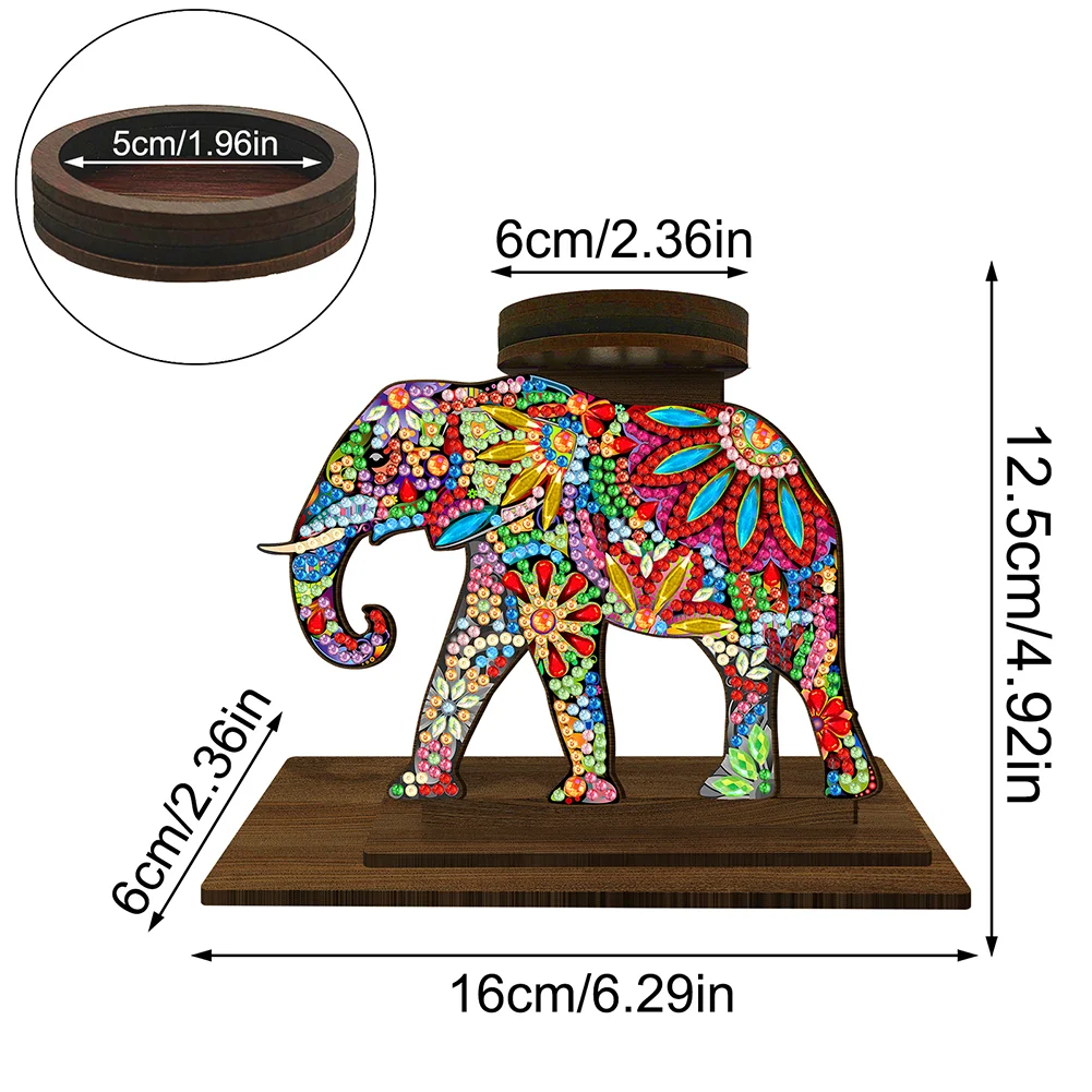 5D DIY Elephant Desktop Diamond Painting Art Candle Holder Home Decor 
