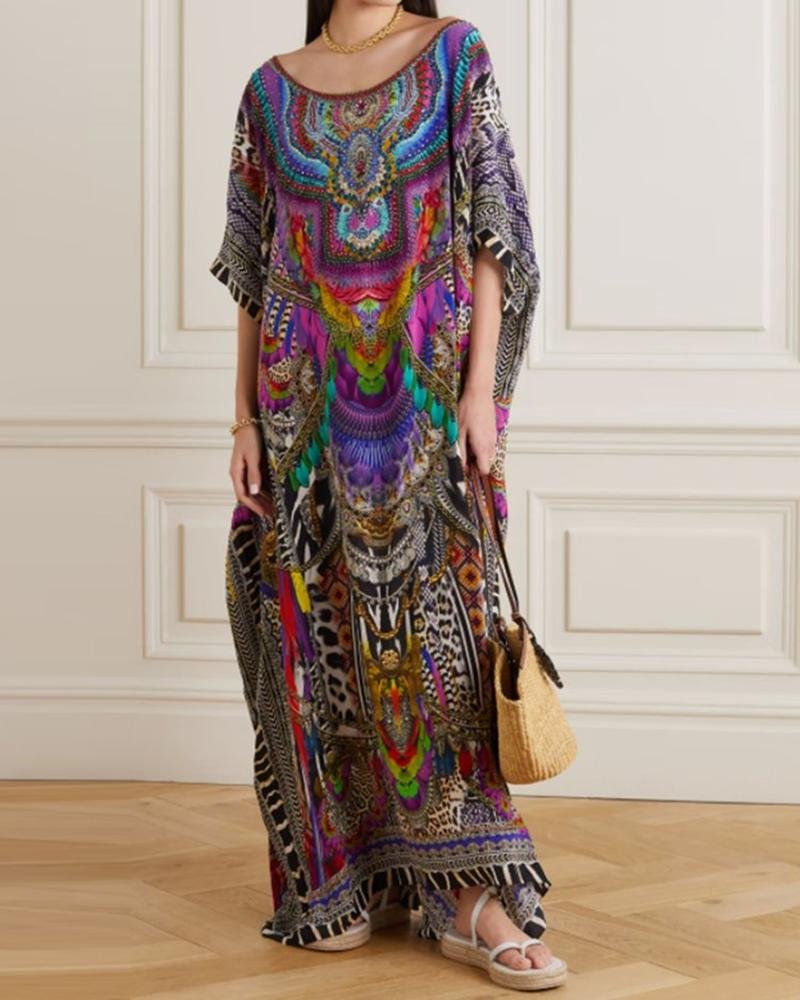 Kaftan Chiffon Tribal Print Maxi Dress Vacations
