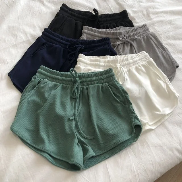Drawstring Plain Sweat Shorts Waist