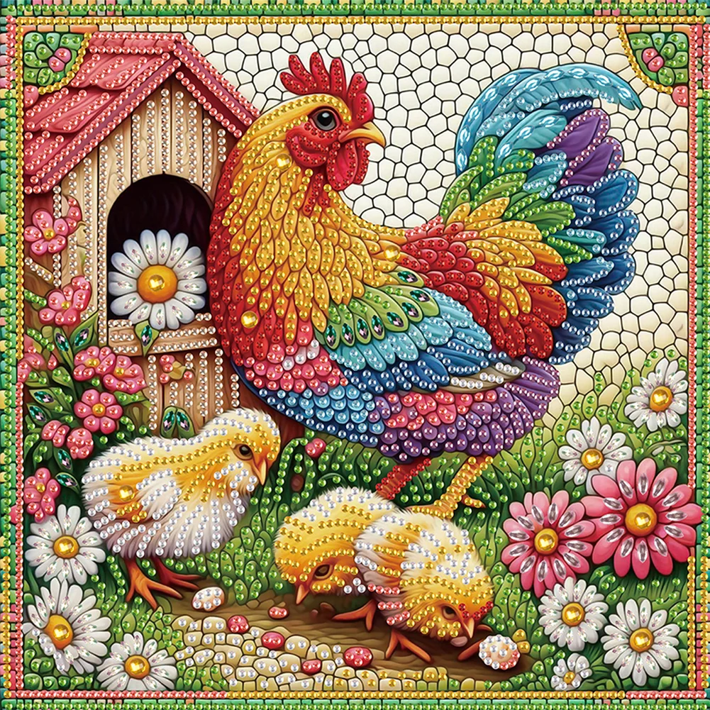 4pcs Diamond Painting - Partial Special Shaped Drill - Chicken(Canvas|30*30cm)