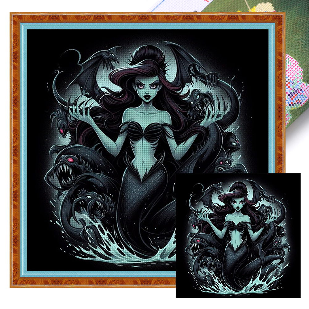 Dark Mermaid Full 11CT Pre-stamped Canvas(45*45cm) Cross Stitch
