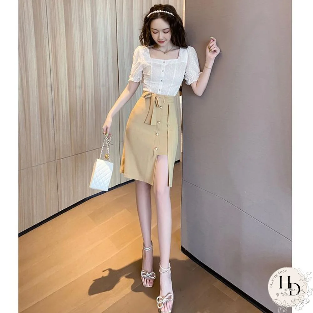 Square Collar Bodycon Two-Piece Set P15451