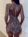 Shiny Spangle Backless Long Sleeves Mini Dress