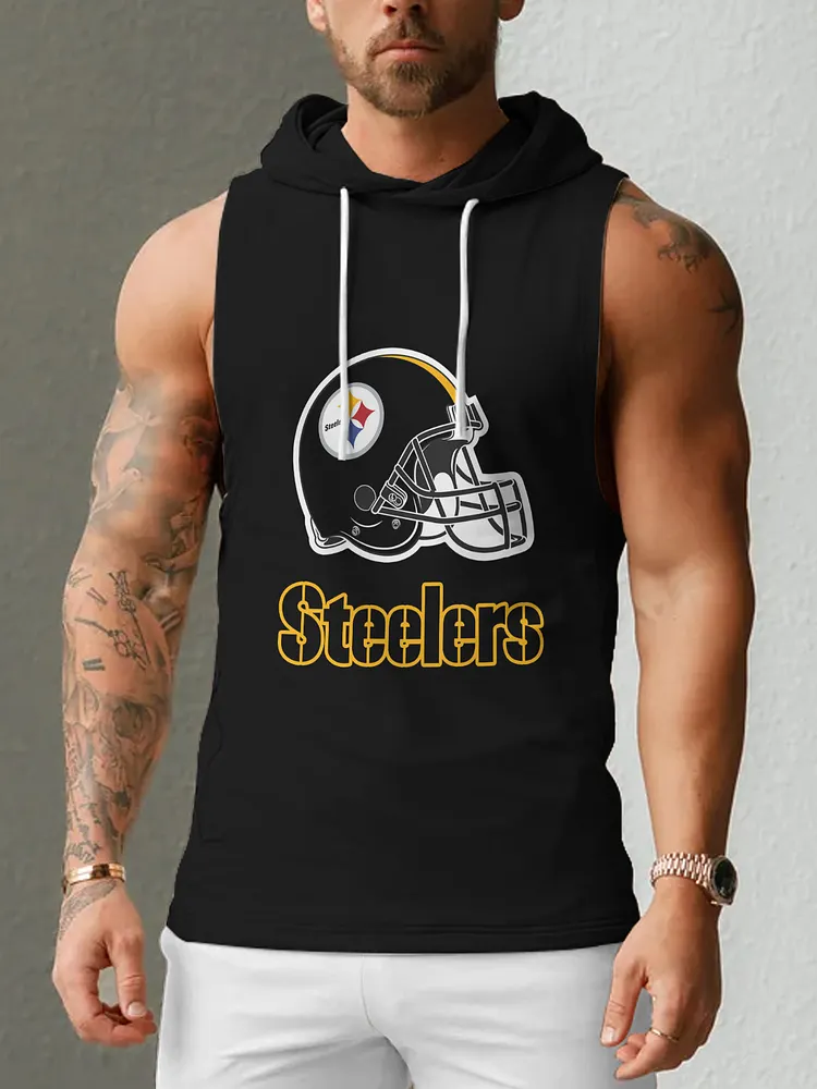 Pittsburgh Steelers Men's  Casual Comfy Sleeveless Hooded Tank Top
