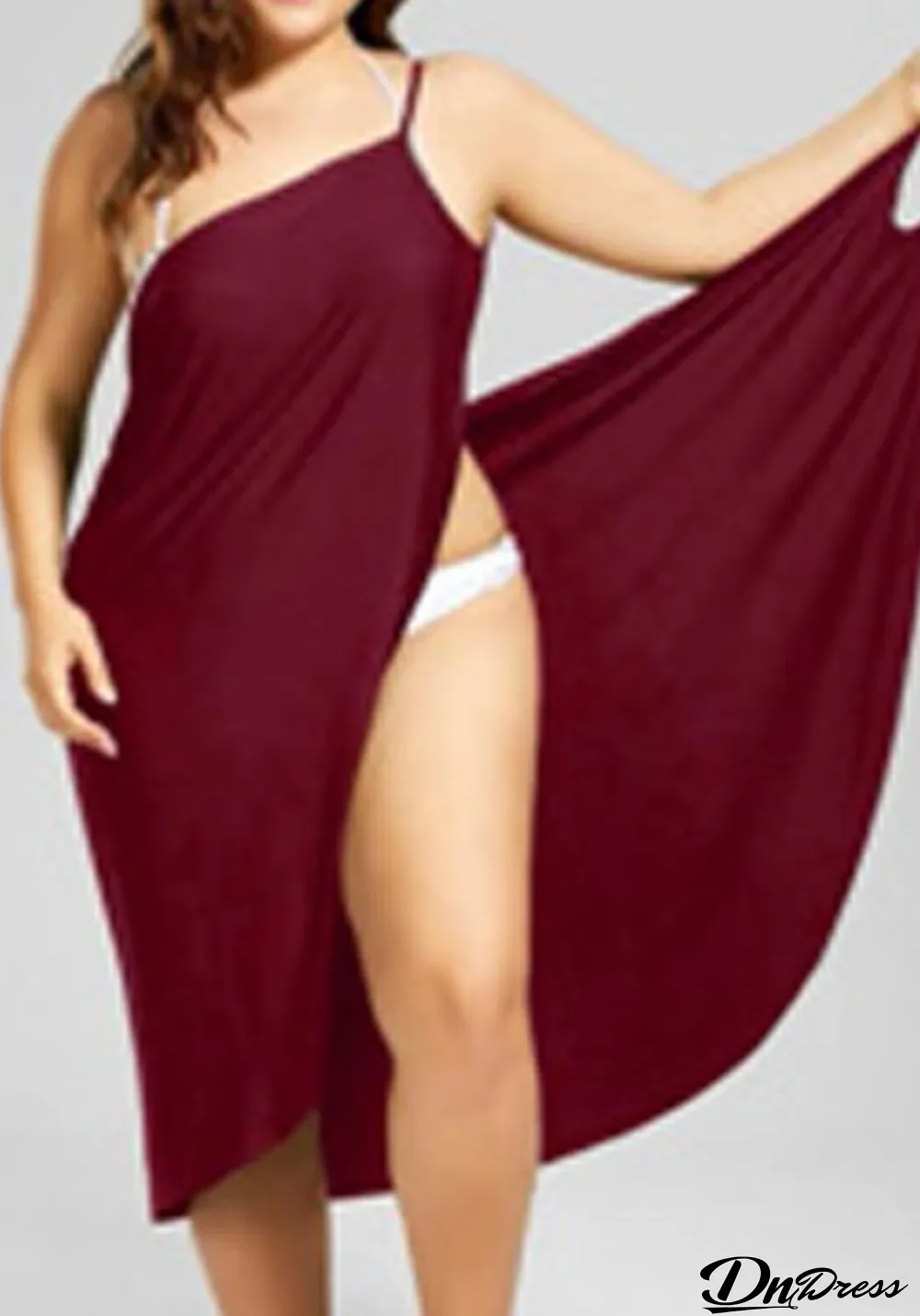 Women Summer Burgunry Casual Strap Solid Long Cover-Up
