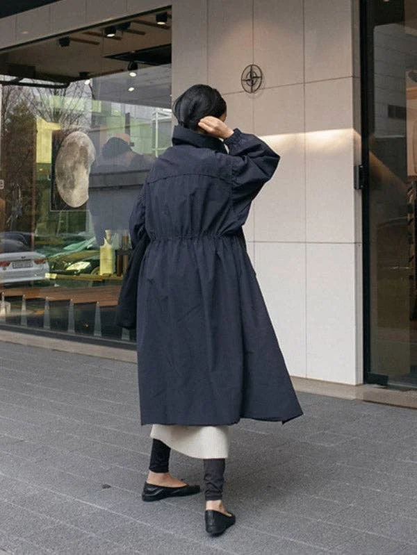 Solid Color Loose Elastic Waist Long Outwear | IFYHOME