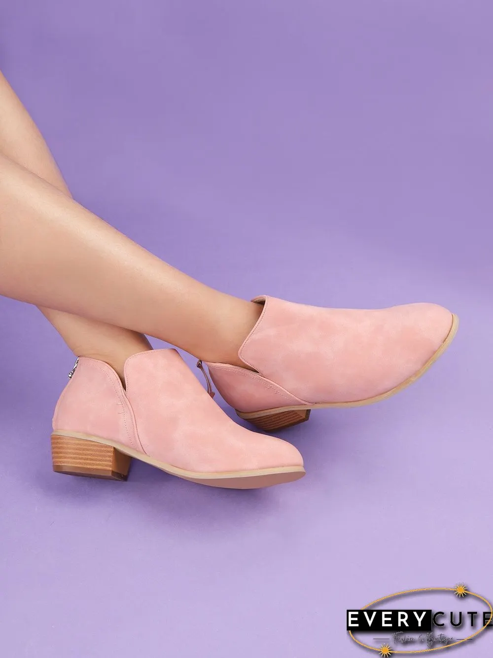 Pu Chunky Heel Zipper Pumps