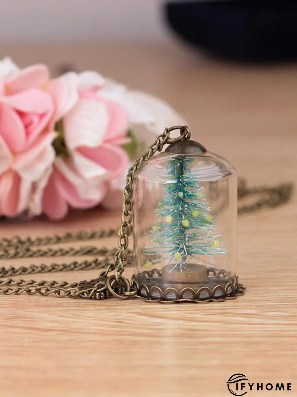 Christmas Tree Snow Glass Luminous Necklace Xmas Necklace | IFYHOME