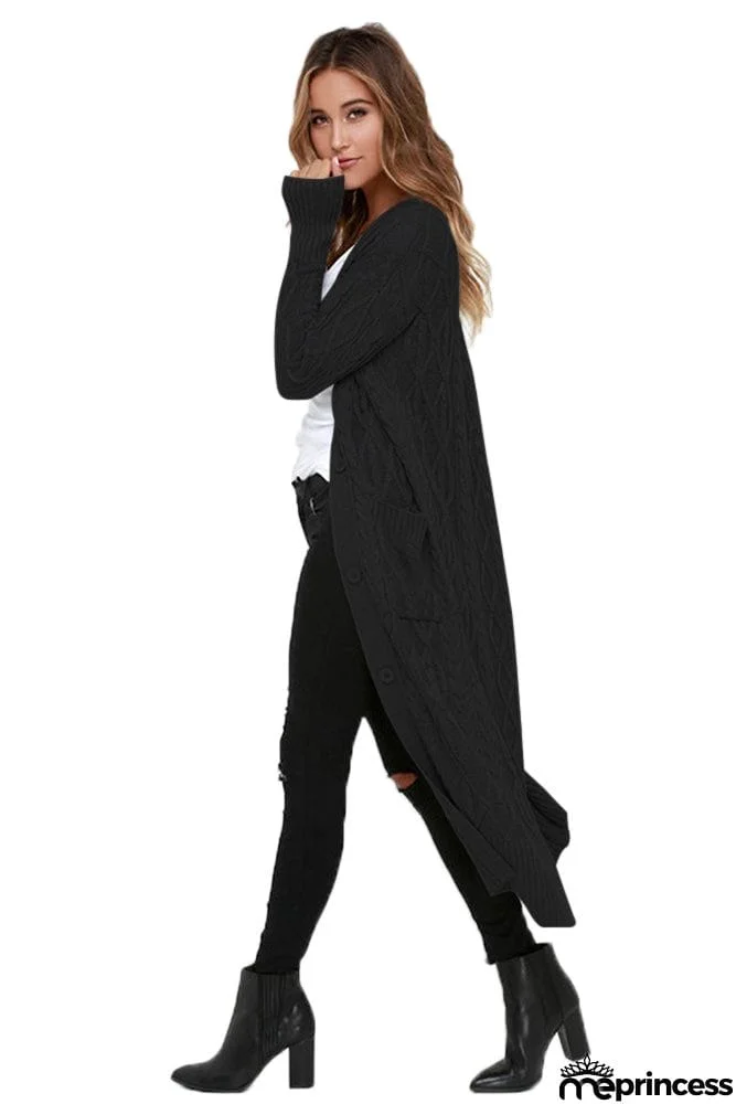 Cable Knit Open Front Long Cardigan