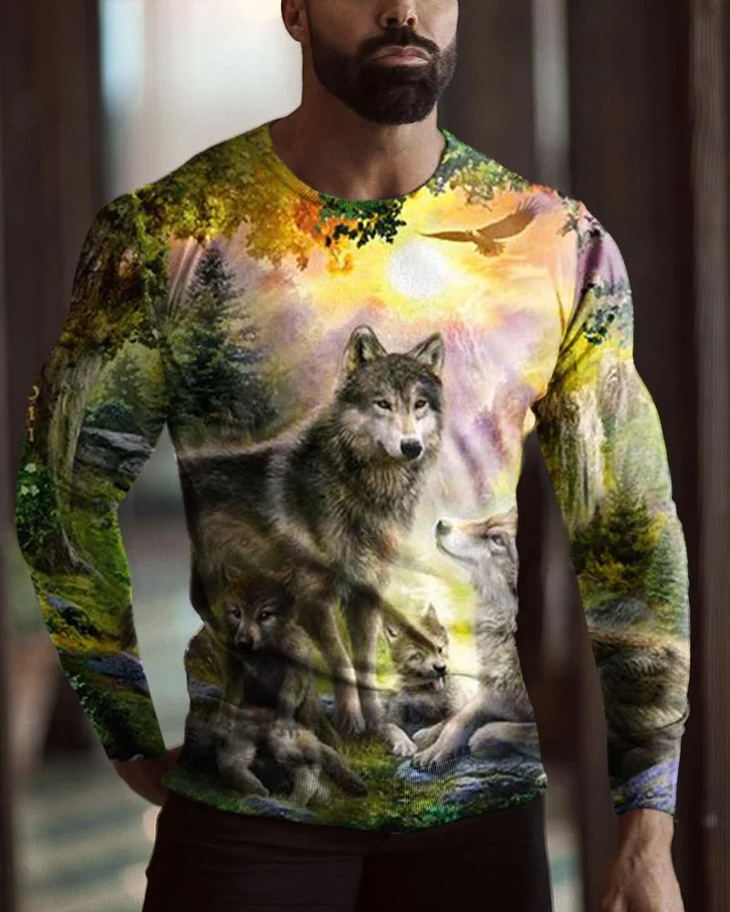 men's casual animal print long sleeves