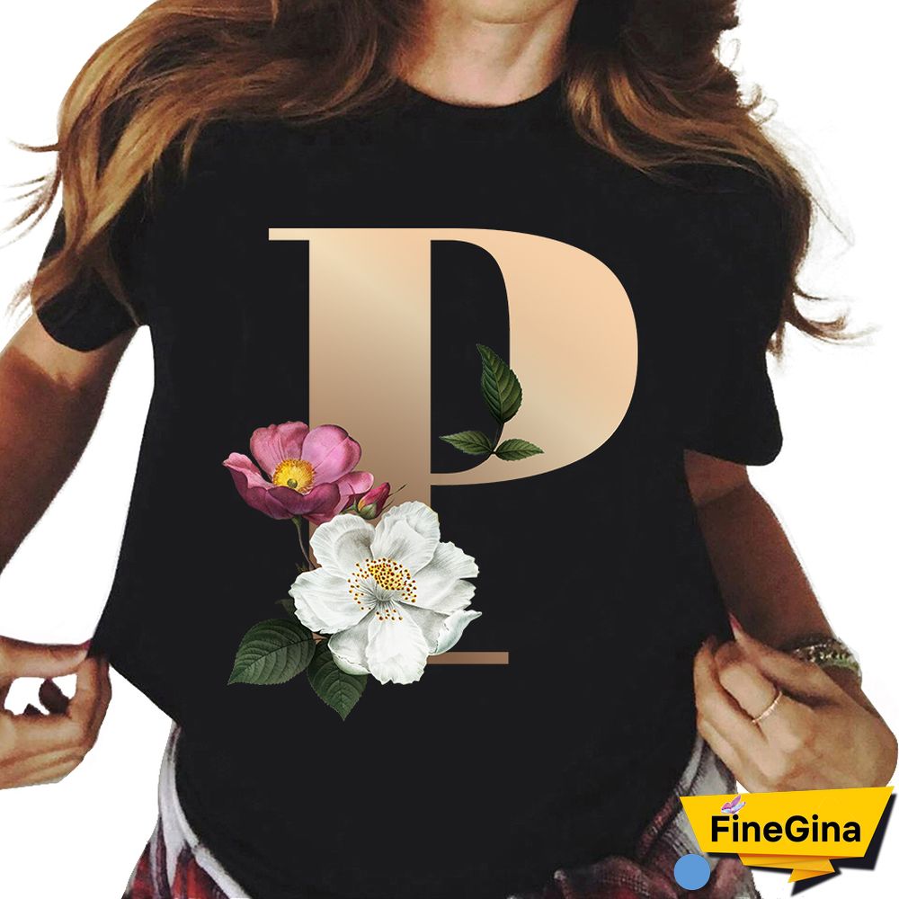 Custom Name Letter Combination T-shirt 26 FloralAlphabetFontClassicTShirt Fashion Harajuku Kawaii TShirt Women Top Tees