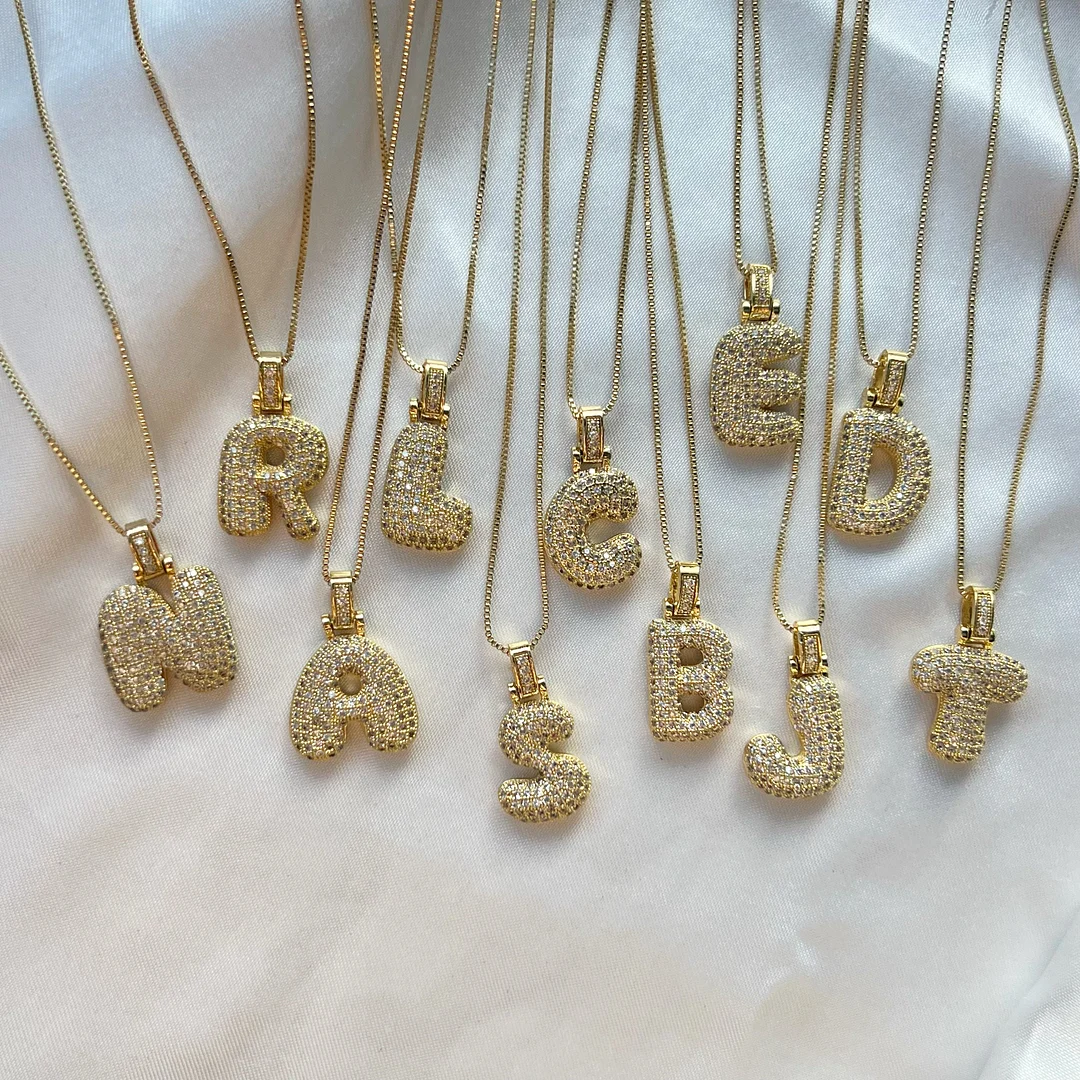 Iced Alphabet Crystal Pendant Necklace