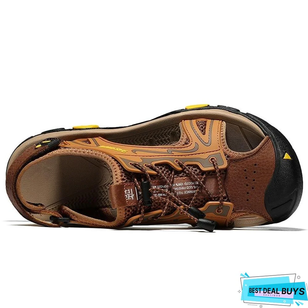 Men Genuine Leather Sandals Fashion Flat Beach Sandals Sneakers