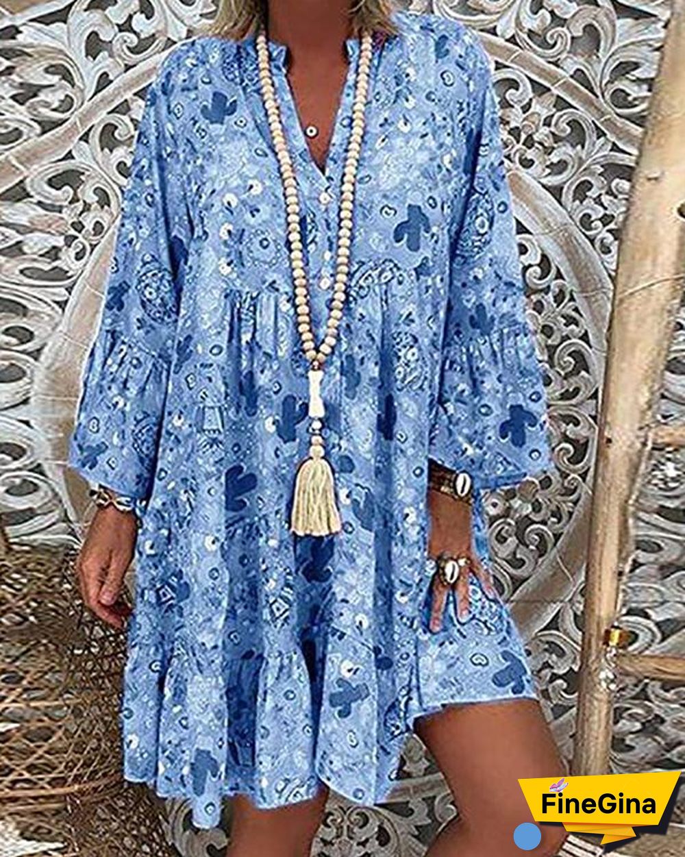 Women's Plus Size Print Mini Dress Casual Loose Dress Beach Party Dress