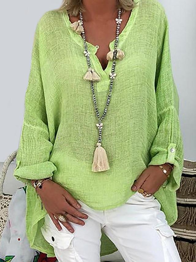 Women's Plus Size T shirt Solid Colored Long Sleeve V Neck Tops Loose Basic Top White Black Blushing Pink-806