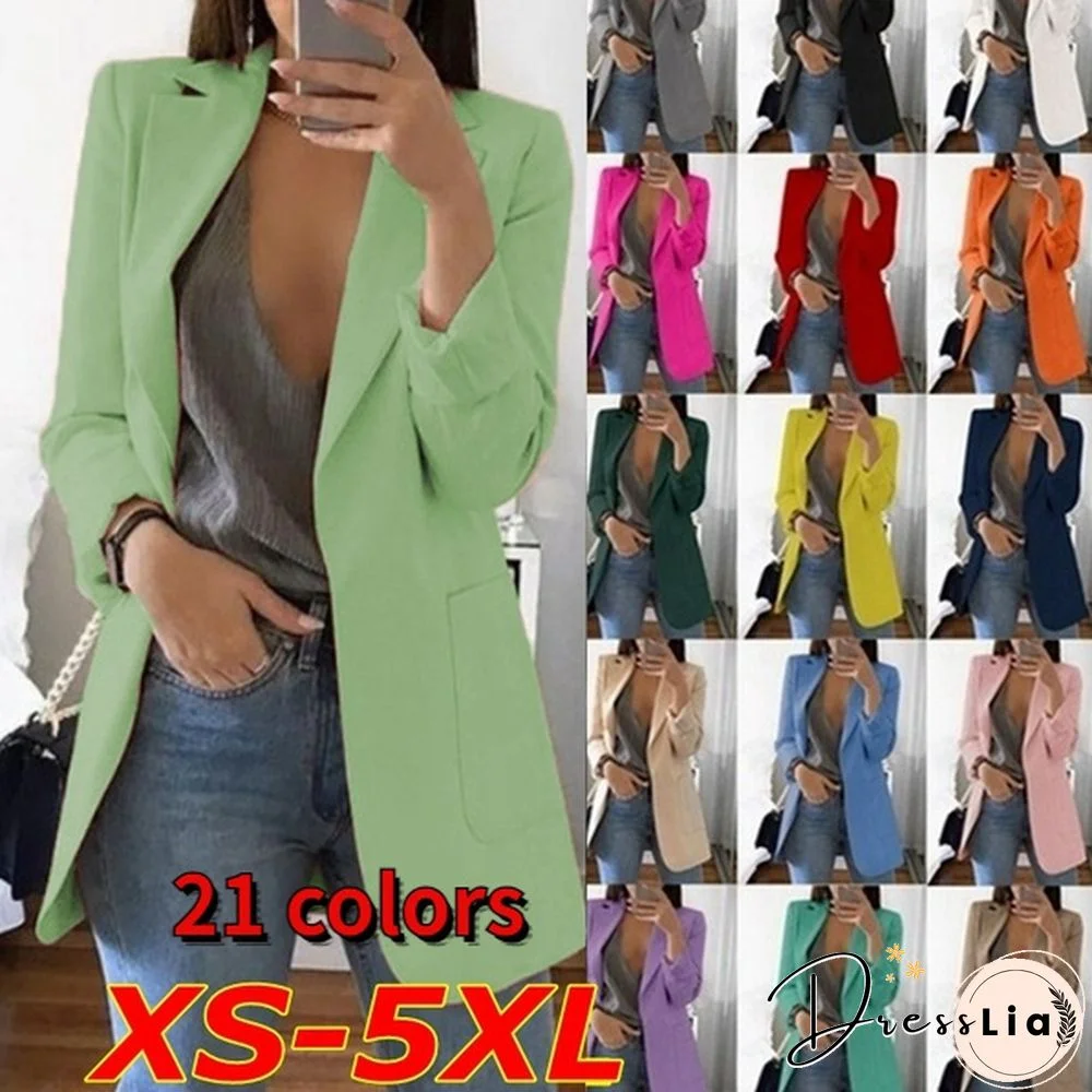 New Fashion Casual Women Slim Suit Retro Solid Color Suits Jacket Long Sleeve Blazers Office Tops Female Jacket Blazers Plus Size S-5Xl