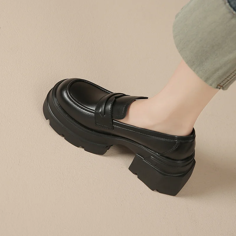 Tanguoant Tanguoant Style Student Loafers Female Black Platform Platform Small Leather Shoes Female 2024 New Korean Single Shoe Women