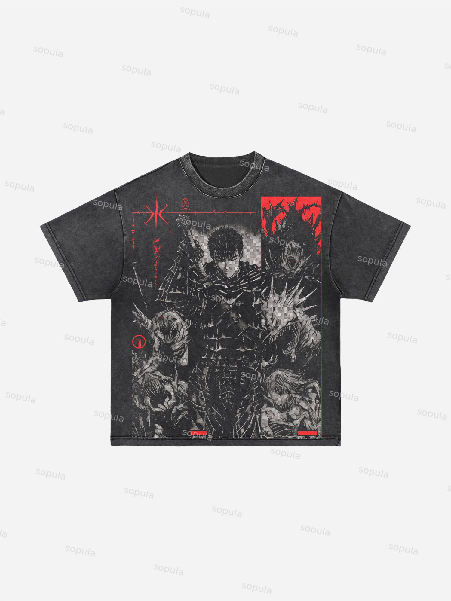 Berserk Manga Graphic Acid Wash T-shirt - Sopula｜Premium Graphic Tees & Graphic Clothing
