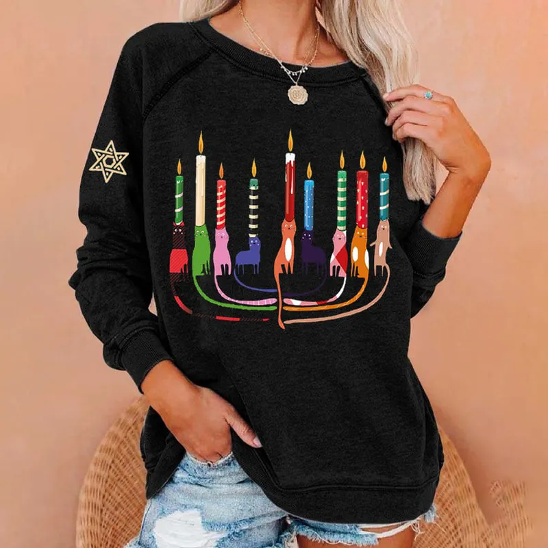 Women's Vintage Happy Chrismukkah Printed Crew Neck Sweatshirt