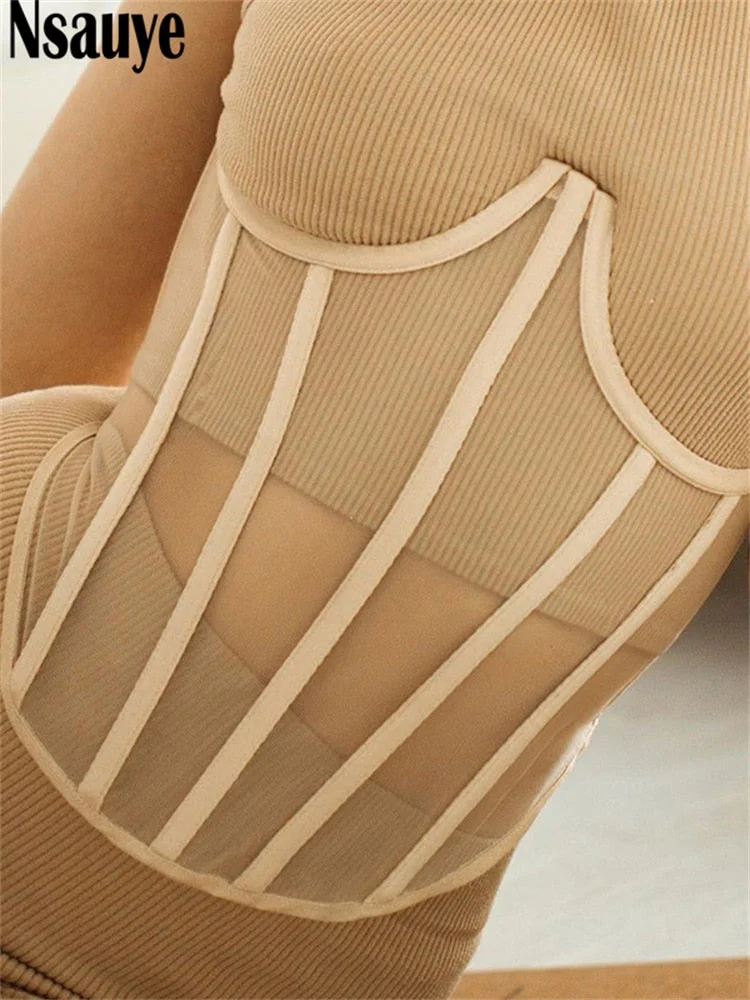 Nsauye Female Crop Top Sexy Off Shoulder See Through Summer 2022 Sleeveless Tube Y2K Corset Tops Women Party Club Tank Top