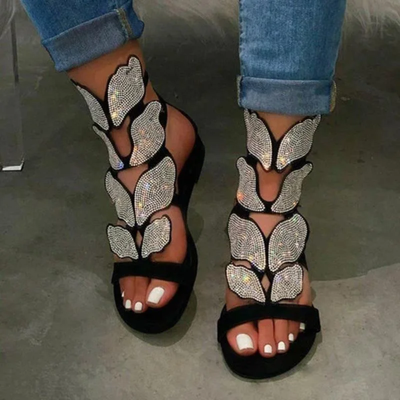 Silver Gladiator Sandals, Glitter Rhinestone Sandals For Women