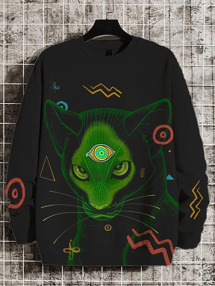 Men's Egyptian Dark Cat Print Casual Sweatshirt