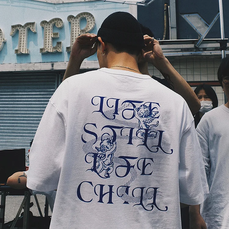 Angel With Letters Print T-shirt