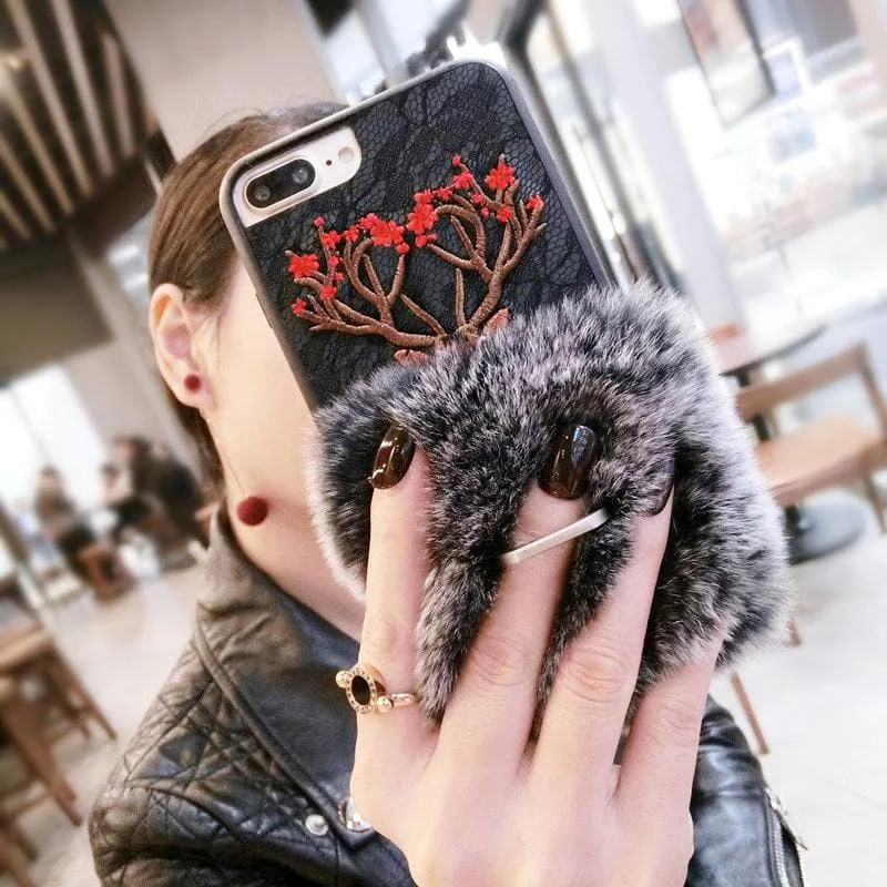 KhakiGrey Fluffy Sika Deer Phone Case SP1811601