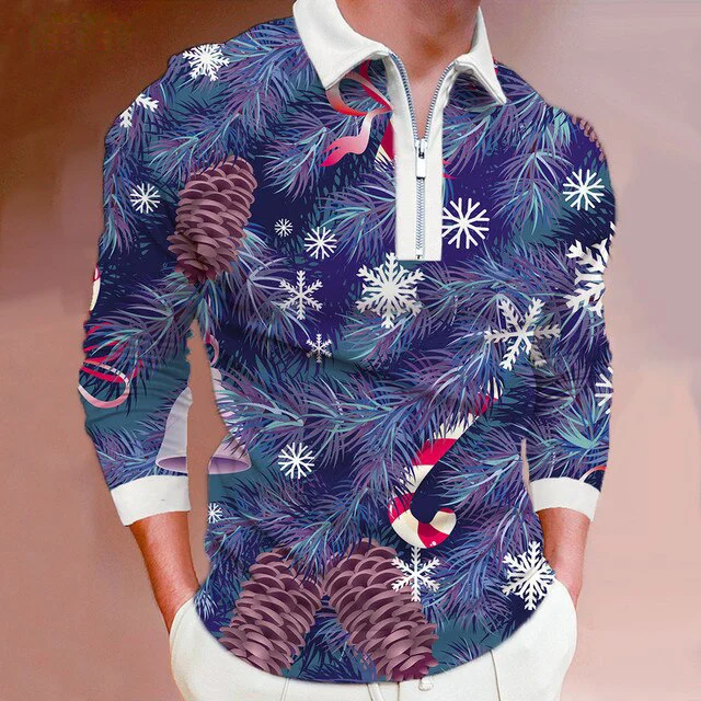 Men's Christmas Polo Shirt Long Sleeve Party