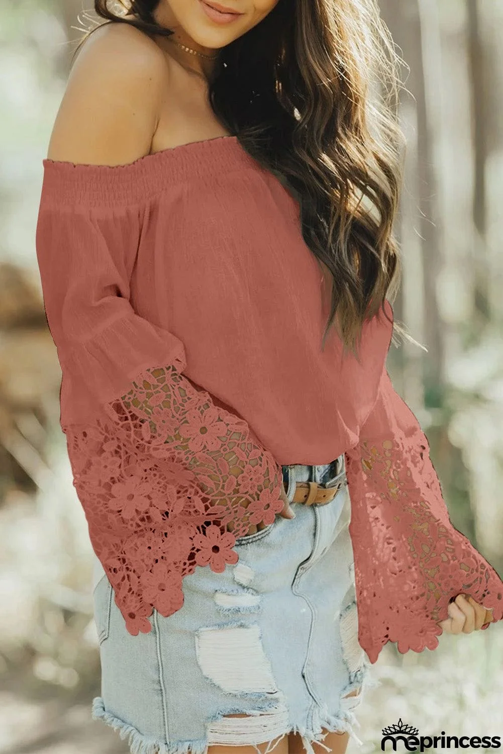 Off Shoulder Crochet Hem Top