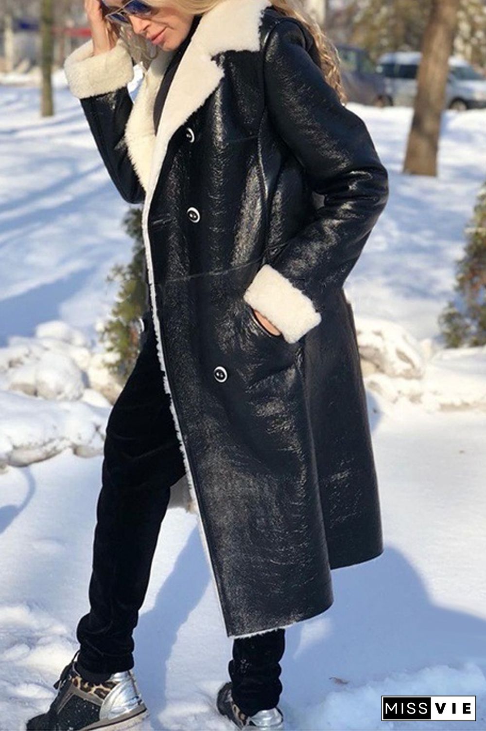 PU Fluffy Solid Color Long Coat