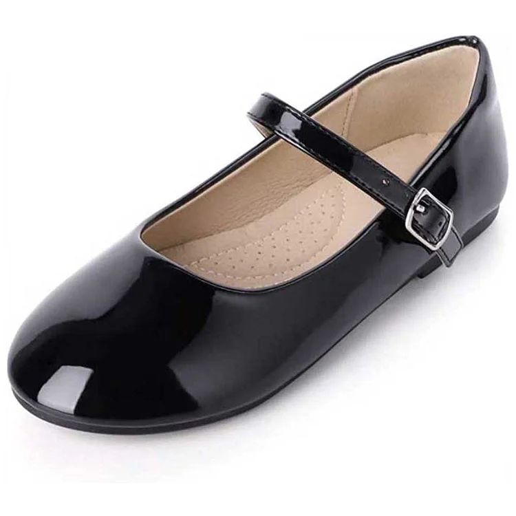 Custom Made Black Patent Leather Round Toe Mary Jane Flats |FSJ Shoes