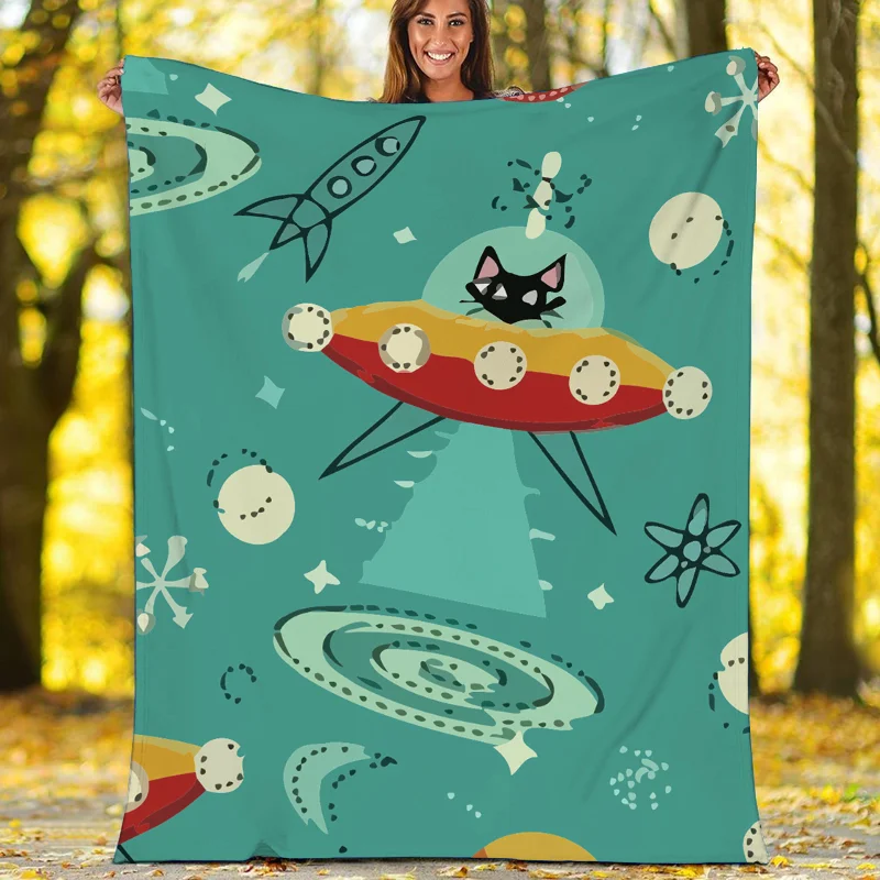 MCM Geometric Abstract Retro Red Gray Black Mustard Brown and Green Sherpa Fleece Blanket