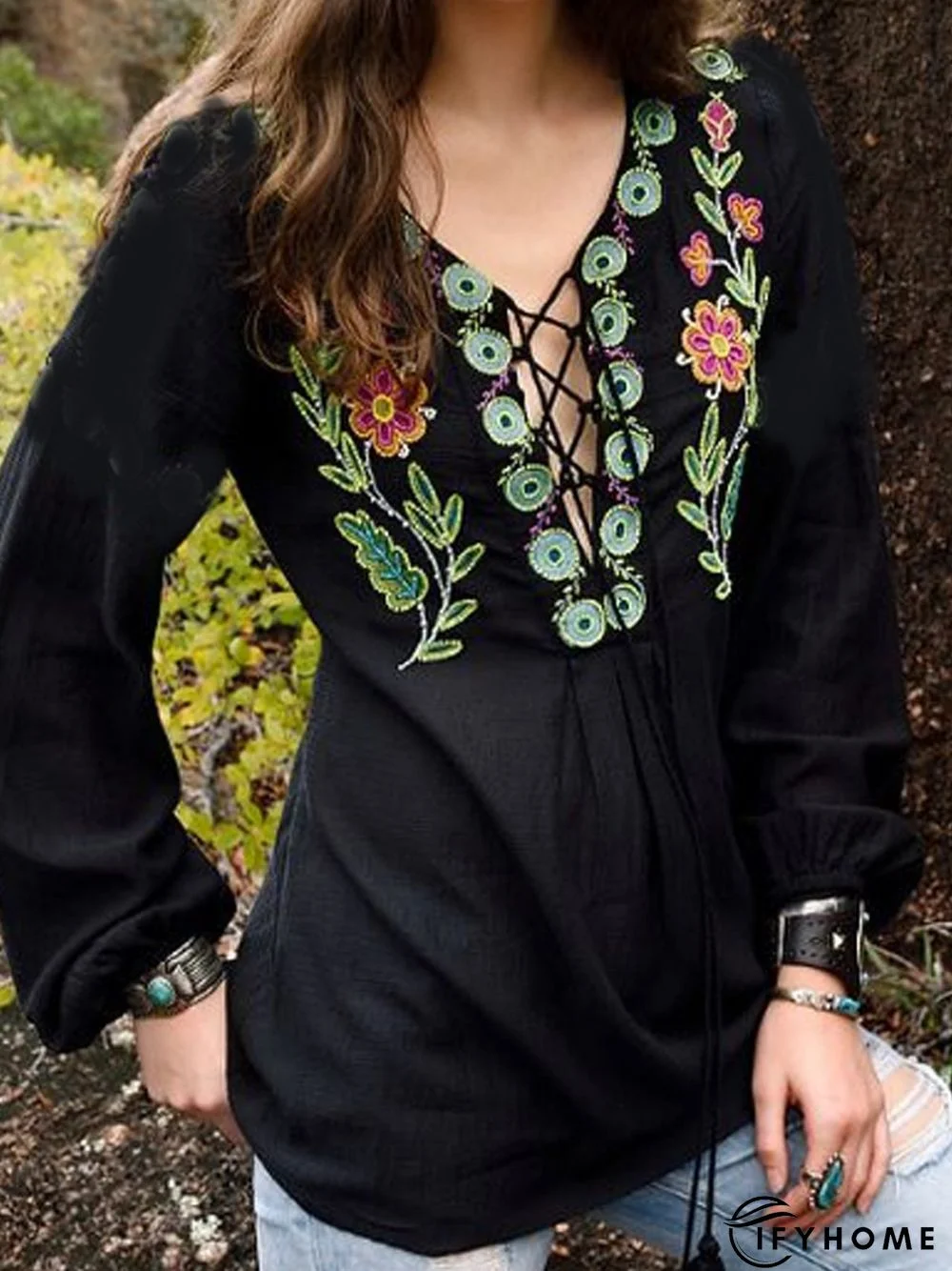 Loose Vintage V Neck Tunic Blouse | IFYHOME