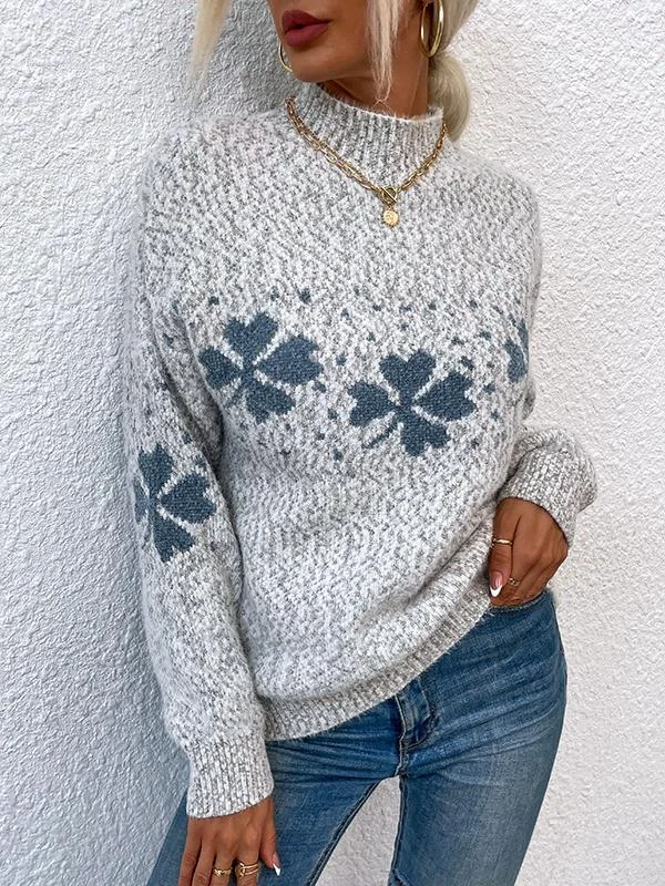 Women's Long Sleeve Floral Printed Sweater Top