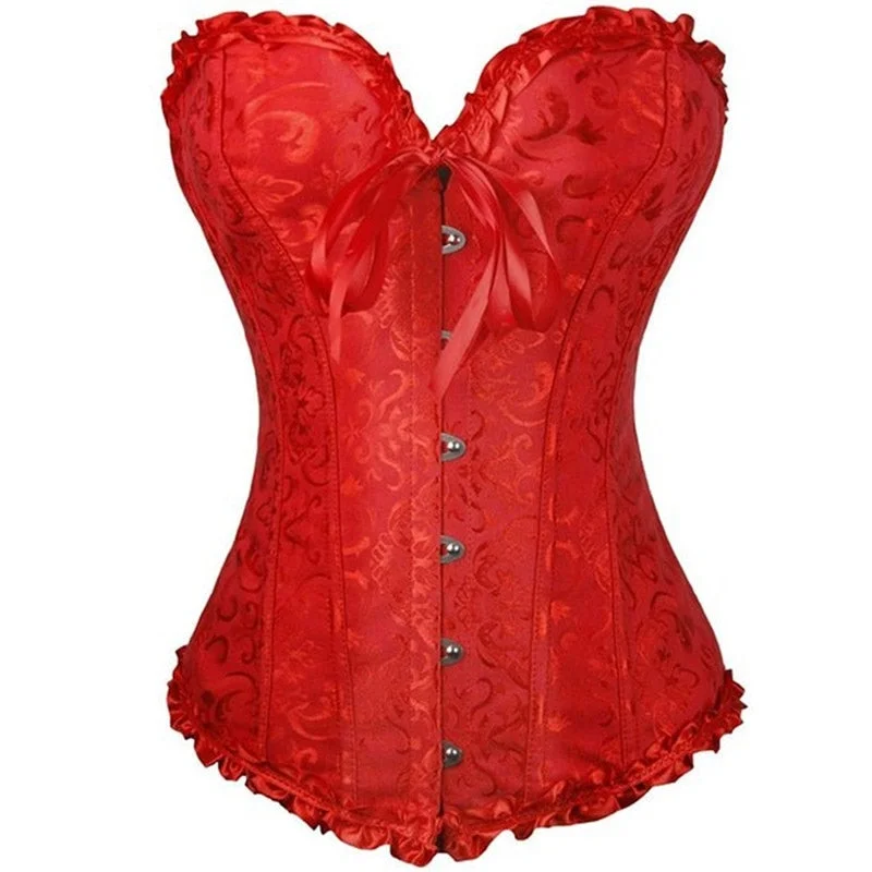 Sapubonv corsets and bustiers shapewear lingerie overbust corset plus size brocade women sexy corset vintage 6xl red black green
