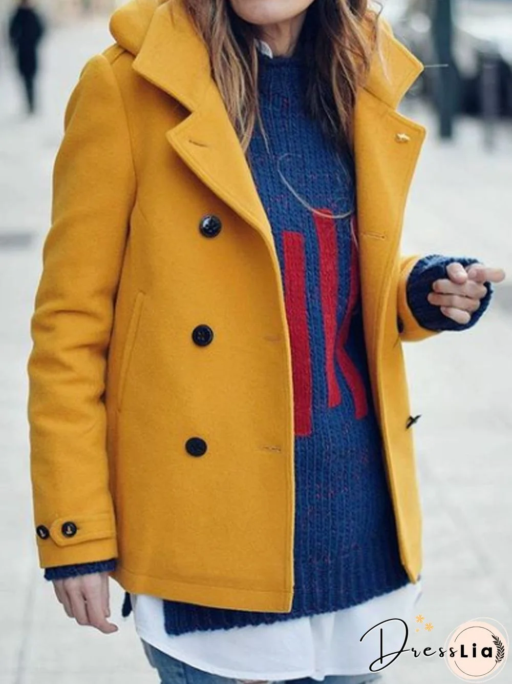 Women Casual Autumn Patchwork Buttoned Micro-Elasticity Plus Size Long sleeve Shawl Collar Cotton-Blend Other Coat