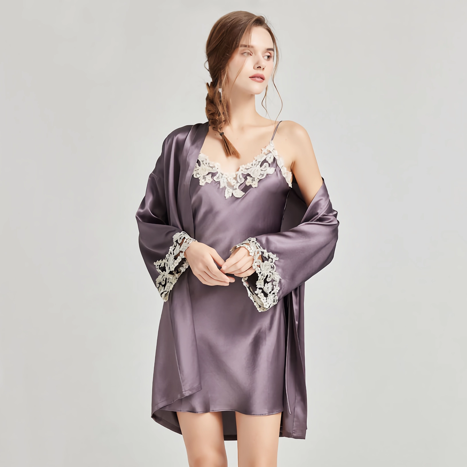 Women's Silk Nightgown And Robe Set REAL SILK LIFE