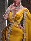 Asymmetric Embroidered Sequined Evening Maxi Dress