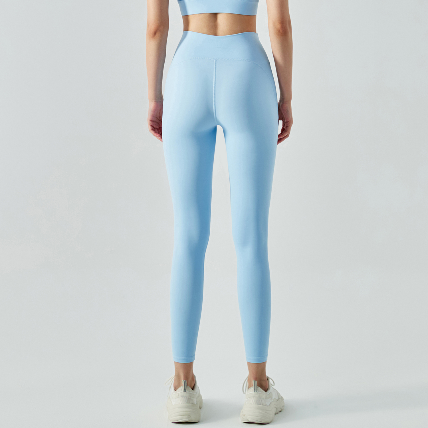 Buy anti-roll widened high waist butt lifting sustainable sports yoga leggings of high quality on Hergymclothing Sky Blue