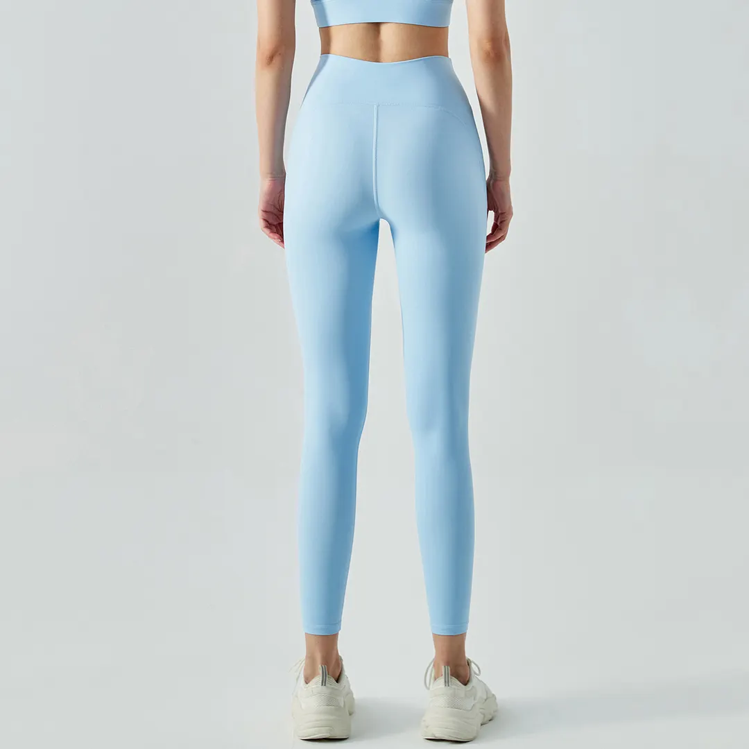 Buy anti-roll widened high waist butt lifting sustainable sports yoga leggings of high quality on Hergymclothing Sky Blue