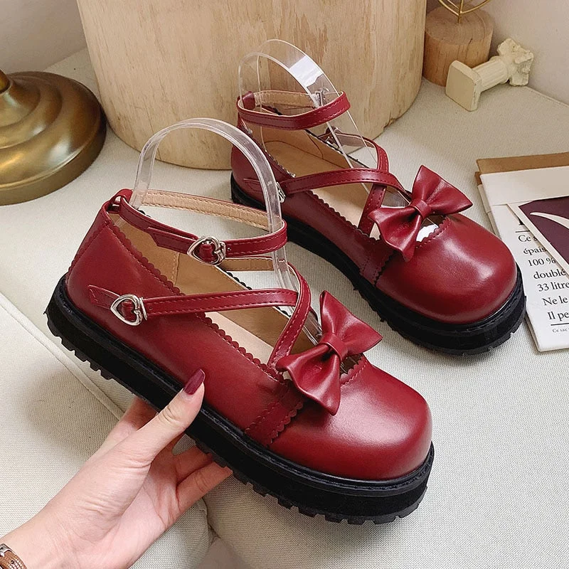 Japanese Kawaii lolita Shoes JK Uniform Shoes Mary Janes Shoes Woman lolita dress cosplay Shoes low heel women pink white red