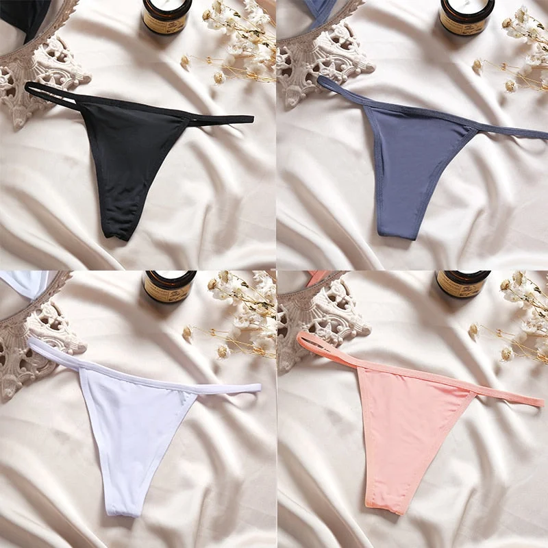 4PCS/Set Sexy Panties Women Thong Female G-string Underwear Panties Solid Color Intimate Lingerie Underpants Seamless Panties